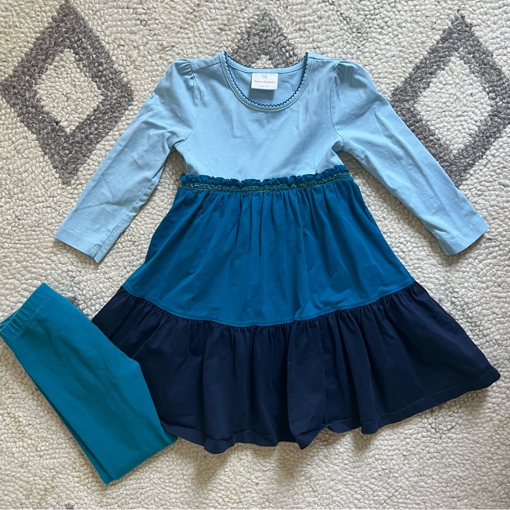 Hanna Andersson Blue and Teal Long Sleeve Dress with Leggings